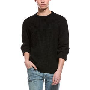 Slate & Stone Mens  Waffle Knit Wool-Blend Crewneck Sweater, Black